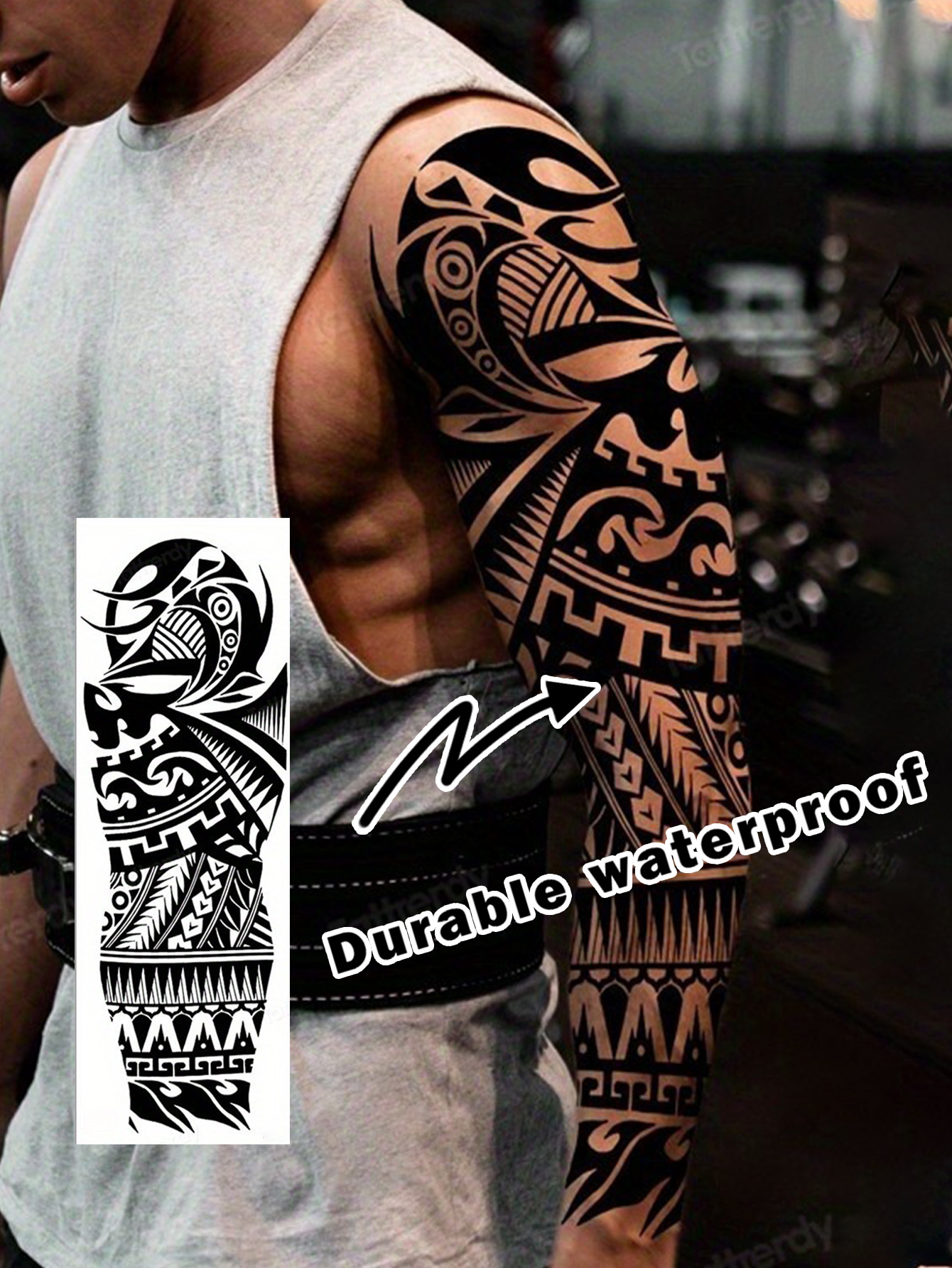 Durable, hypoallergenic waterproof full arm temporary tattoo sleeve patch